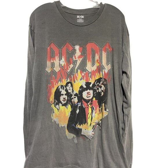 AC/DC Graphic Long-Sleeve Band Tee Rock Music Flame Design Gray L - Picture 2 of 7